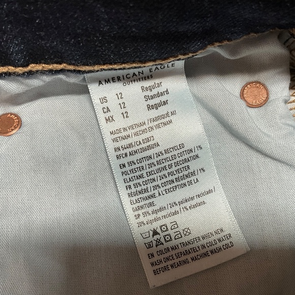AMERICAN EAGLE Cotton Blend Dark Wash Barrel 5 Pocket Jeans US Sz 12 Regular - Picture 8 of 9